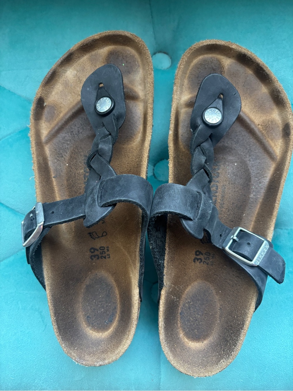Black Braided Toe-Post Cork Footbed Sandals Birkenstock